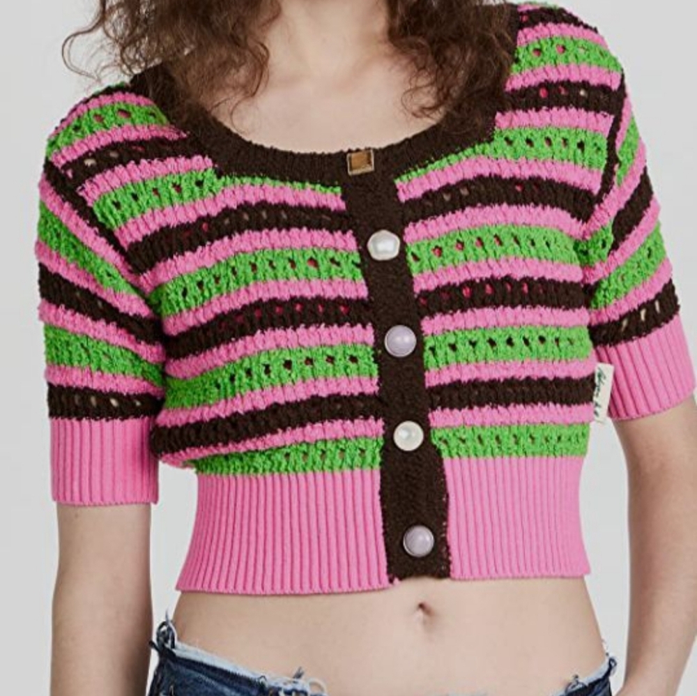 Anderssonvell Colorful Striped Crop Knit Cardigan, Xs
